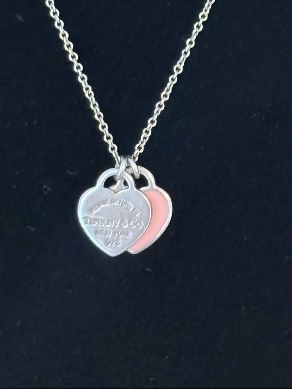 TIFFANY & CO. Sterling Silver Double Heart Necklace with Pink Enamel - Picture 2 of 7